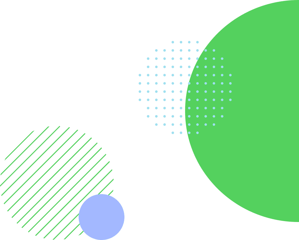 Green half circle, striped circle, dots and a blue dot