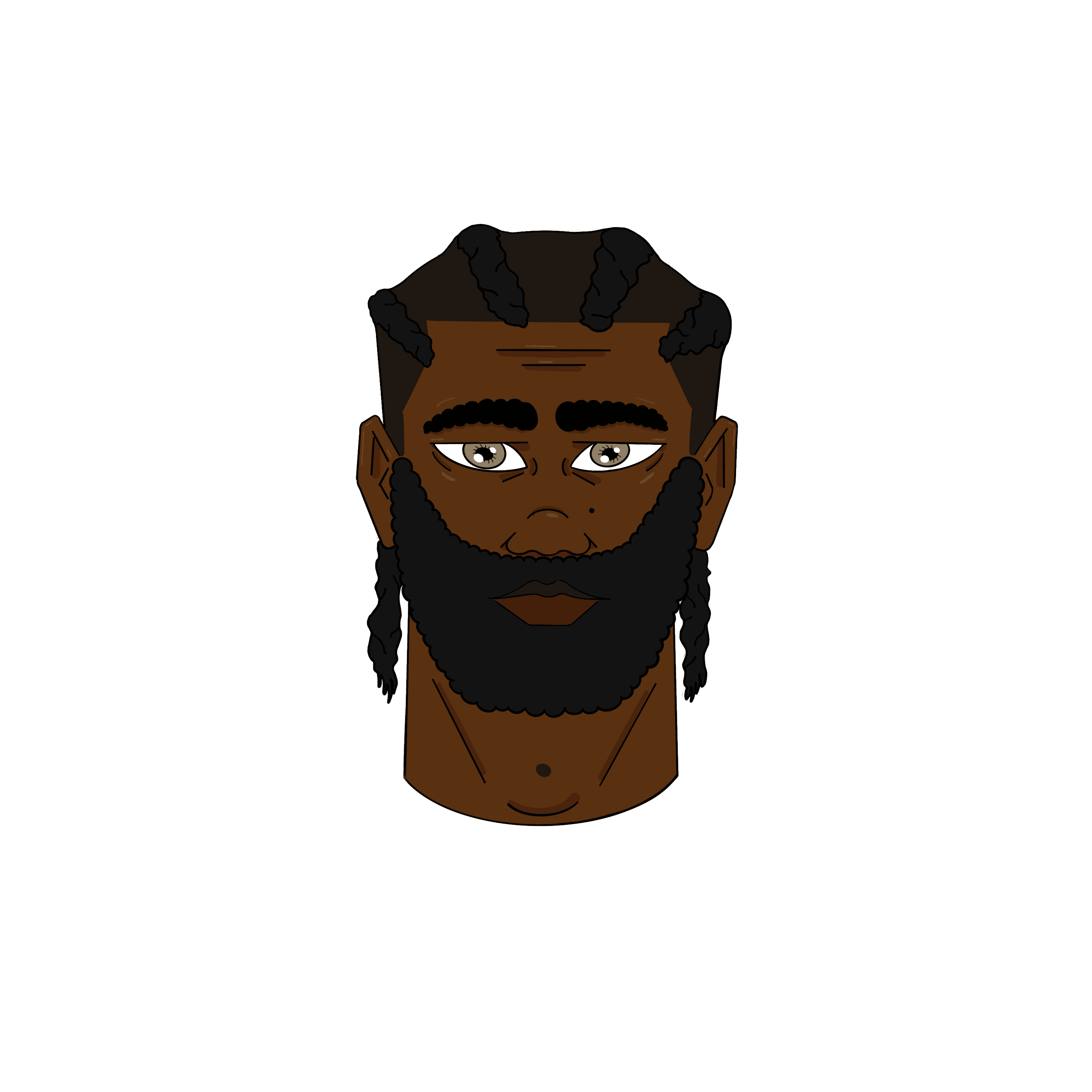 Illustration of Black man--full beard, cornrows