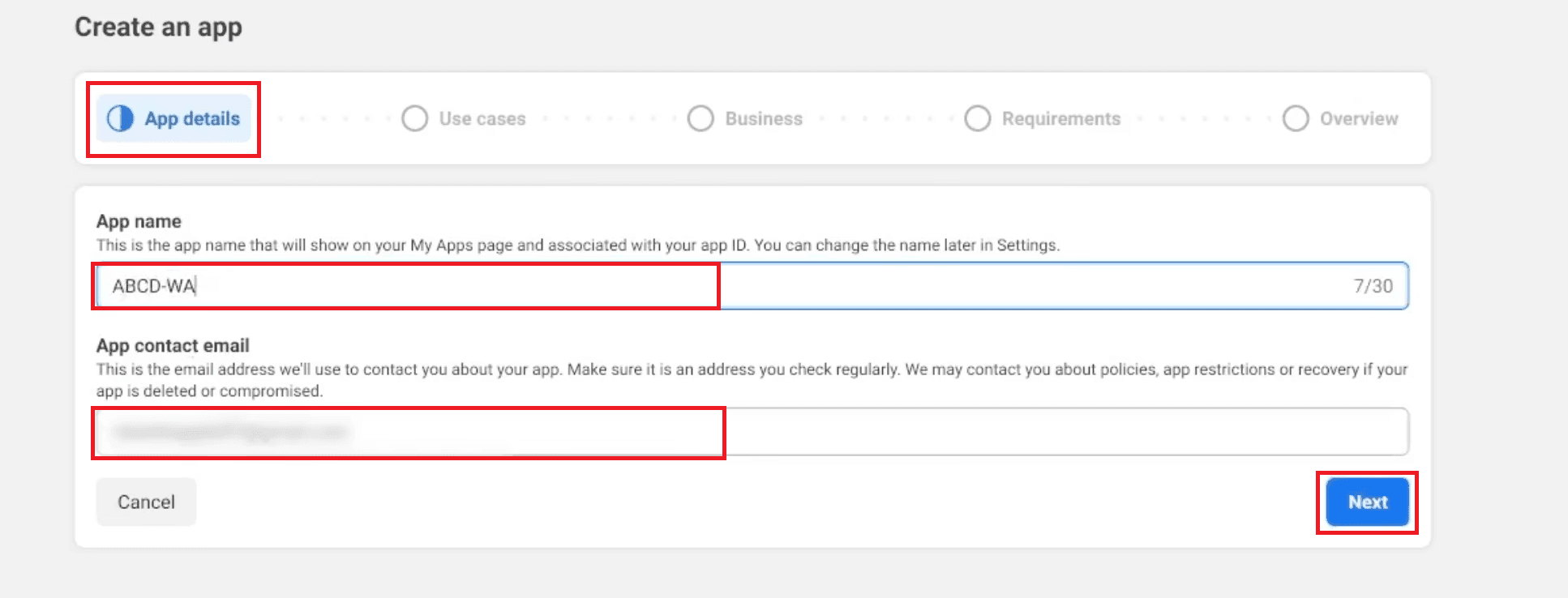 create an app details