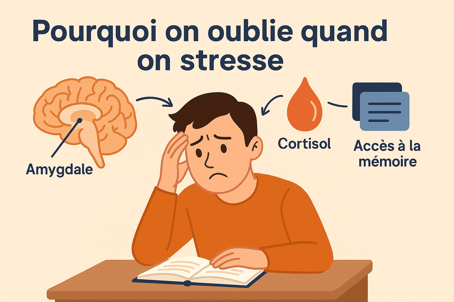 Pourquoi on oublie quand on stresse (amygdale, cortisol, accès à la mémoire).