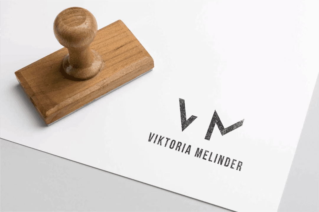 Logo design for Viktoria Melinder on a stamp