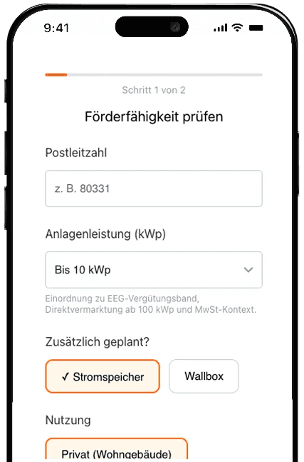 Mockup Vorschau des 
Förderrechners auf einem iPhone.