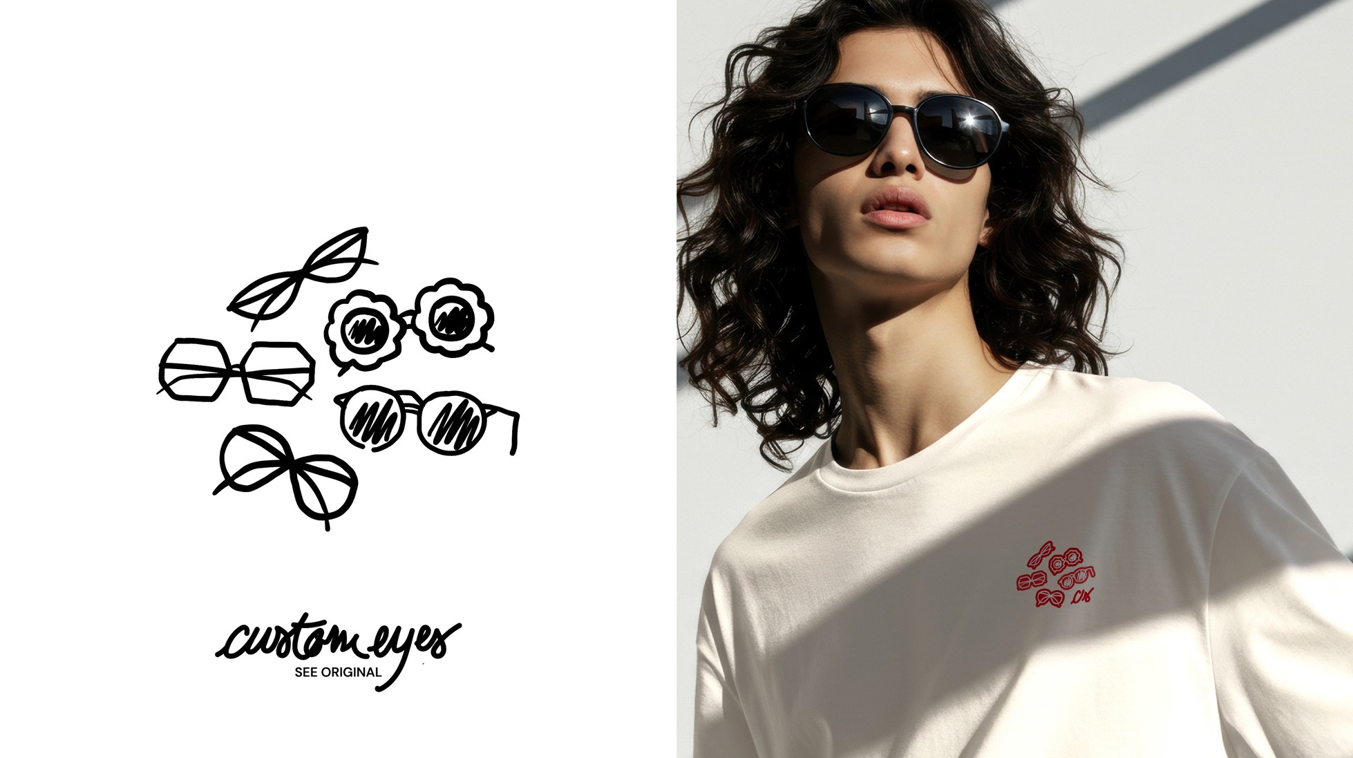 Pictogrammes de lunettes Custom Eyes + t-shirt avec ce même visuel.