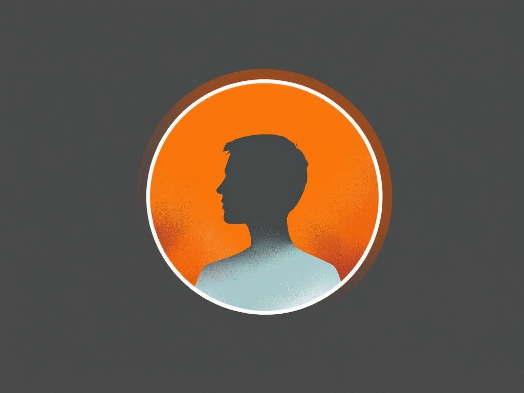 A silhouette of a person's head and shoulders is set against an orange circle.