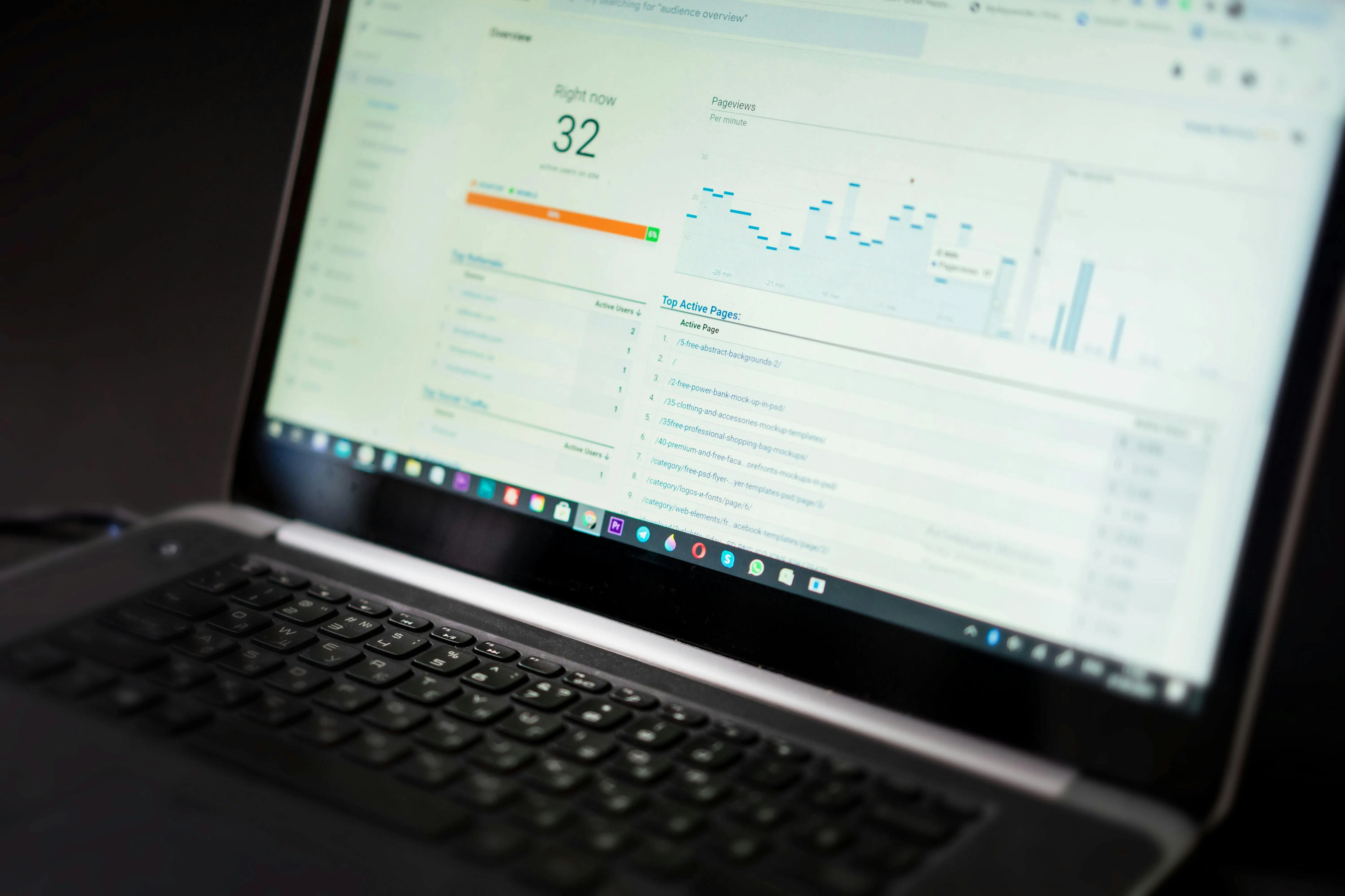 Openstaande laptop met getoonde SEO grafieken en statistieken