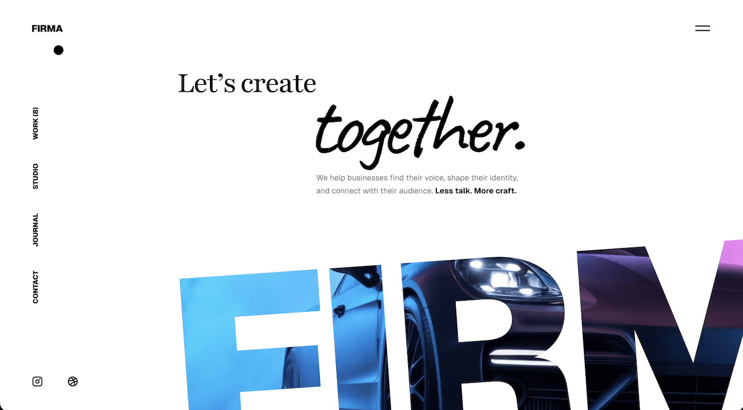 Firma Framer agency template hero section with horizontal scrolling layout and minimal design