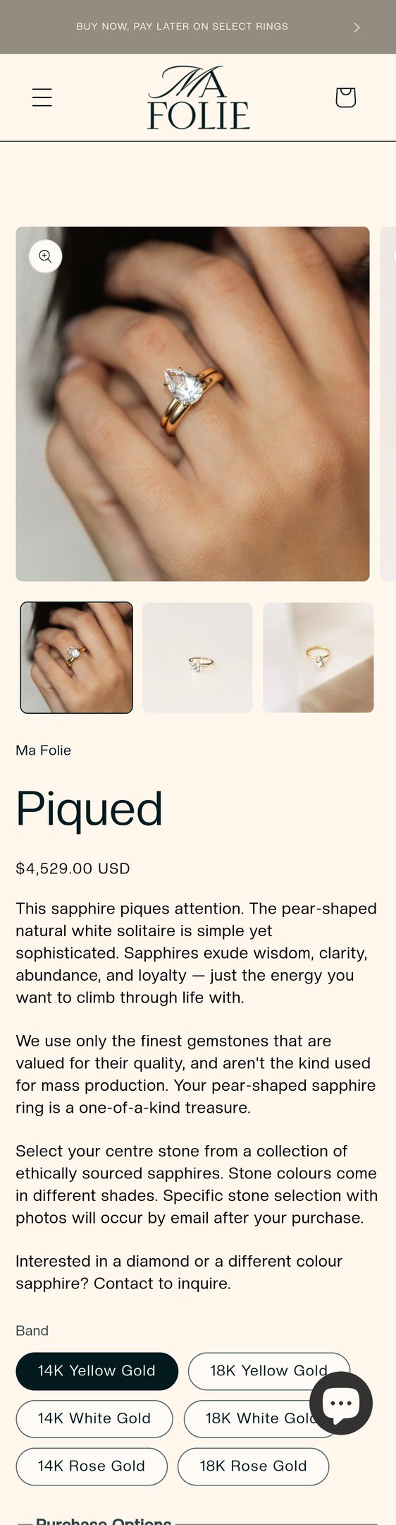 Jewelry product options include:  for Piqued from Ma Folie.