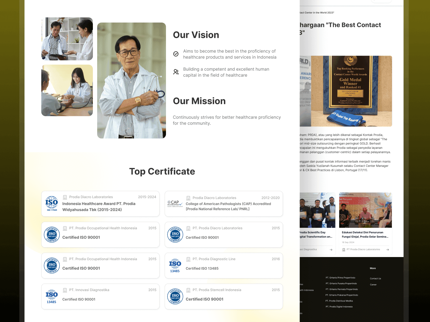 Prodia company website design mockup by Jodith Valerie, enterprise product design work