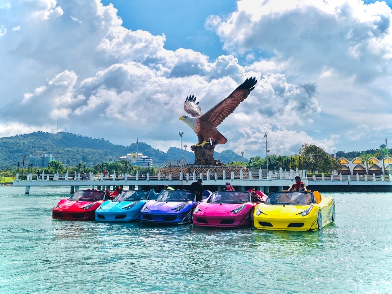 Jet cars lined up at Eagle Square, Kuah