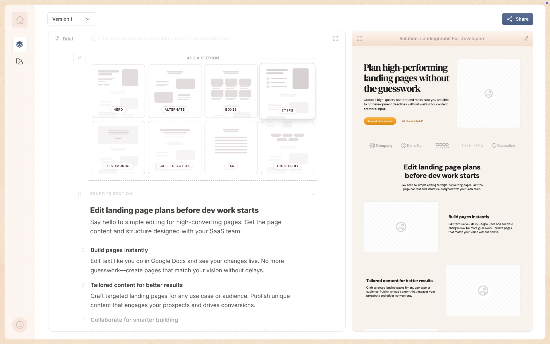 Adding a content section to the SaaS landing page