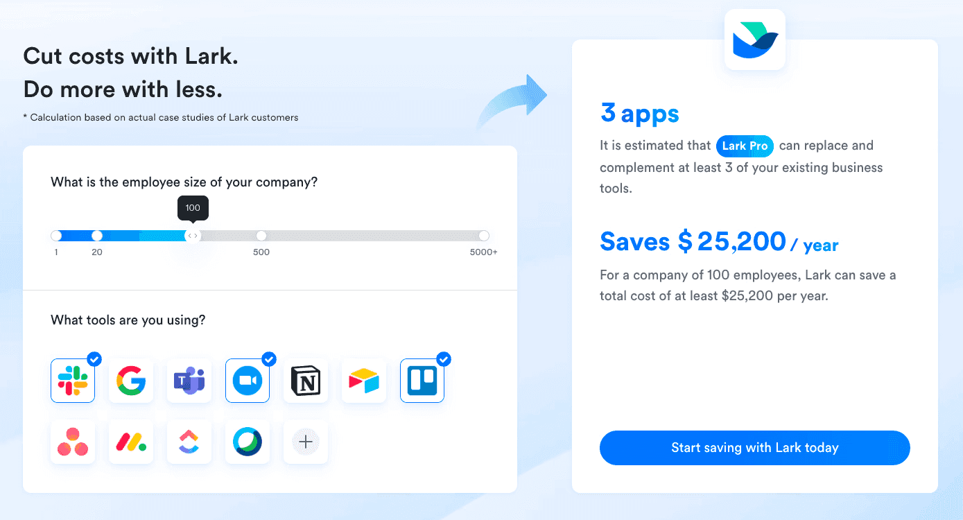 Try Lark, you can save your money