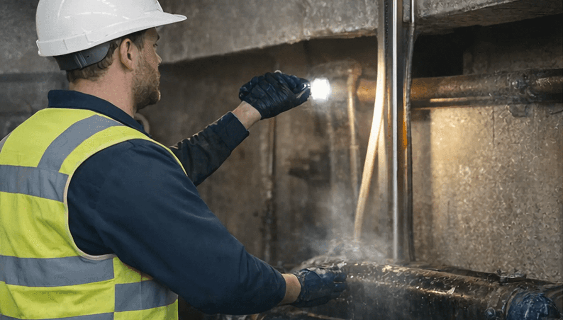 workman holding flashlight