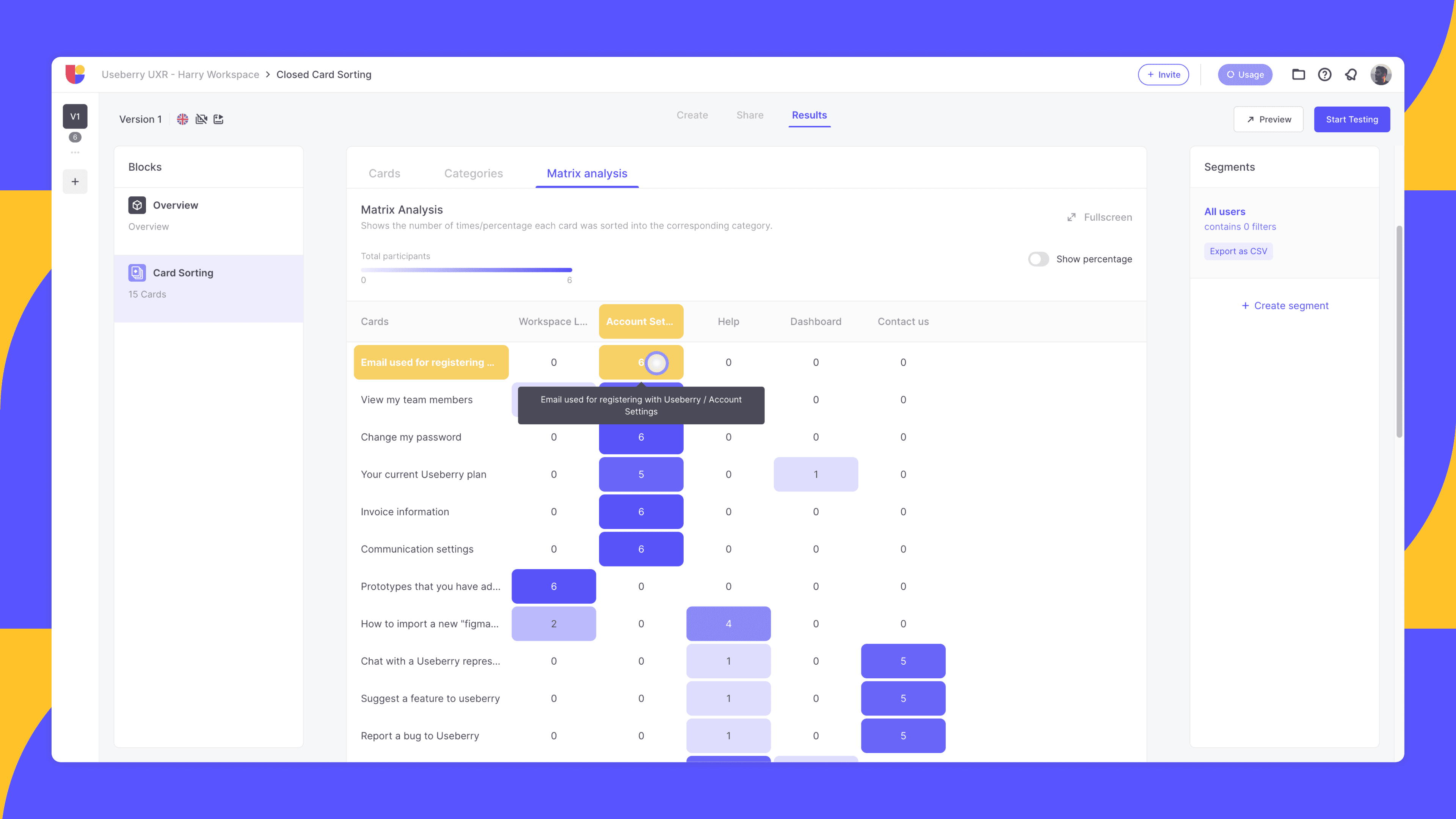 presenting the similarity matrix UI page with an explanation of its meaning below