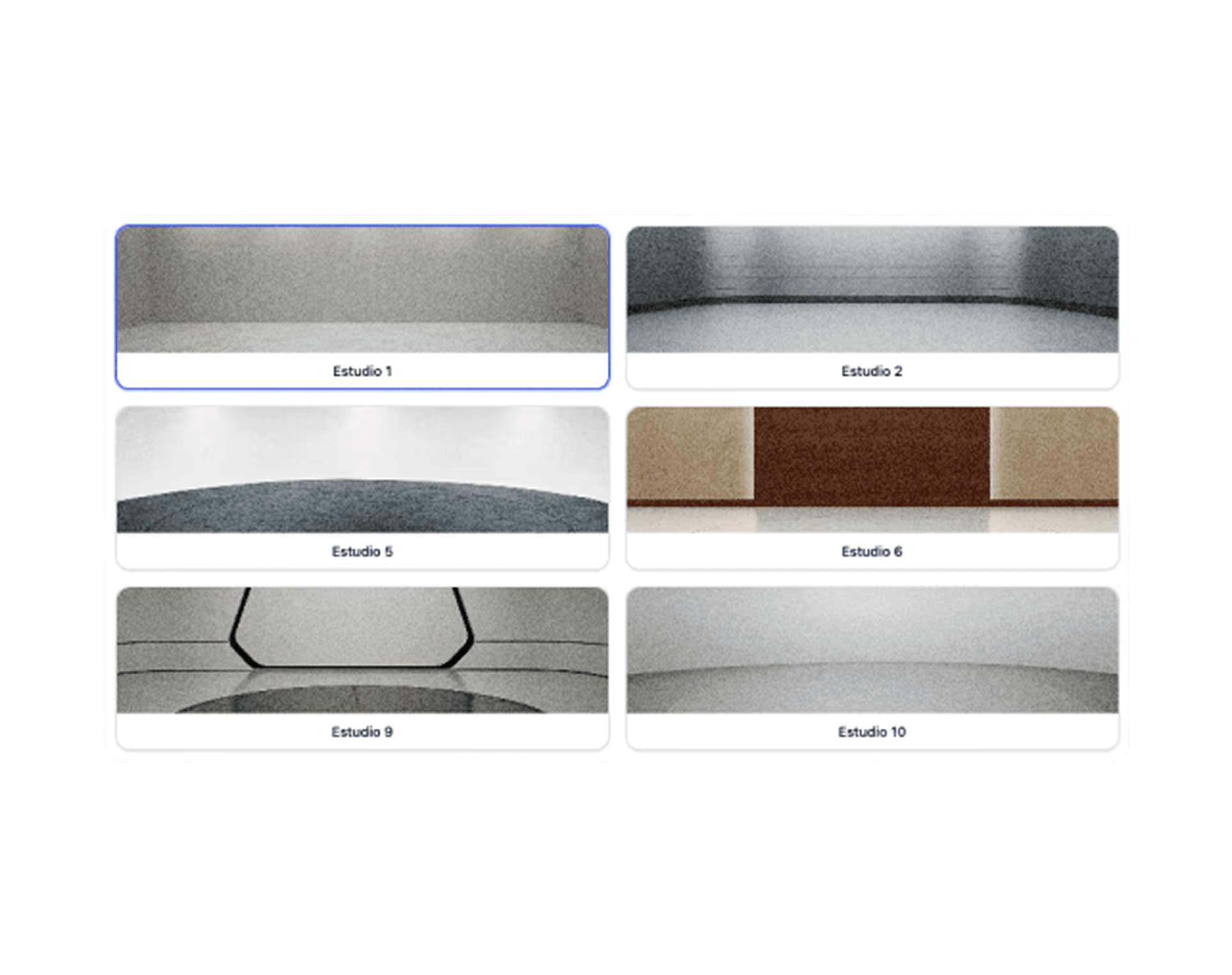 Interior studio room examples in different styles and shapes.