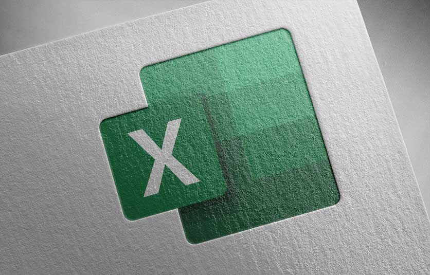 Closeup photo of a printed Excel logo.