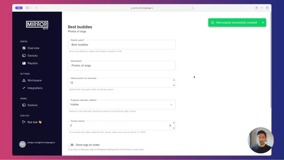 How to add a add playlist to the Mirror Portal