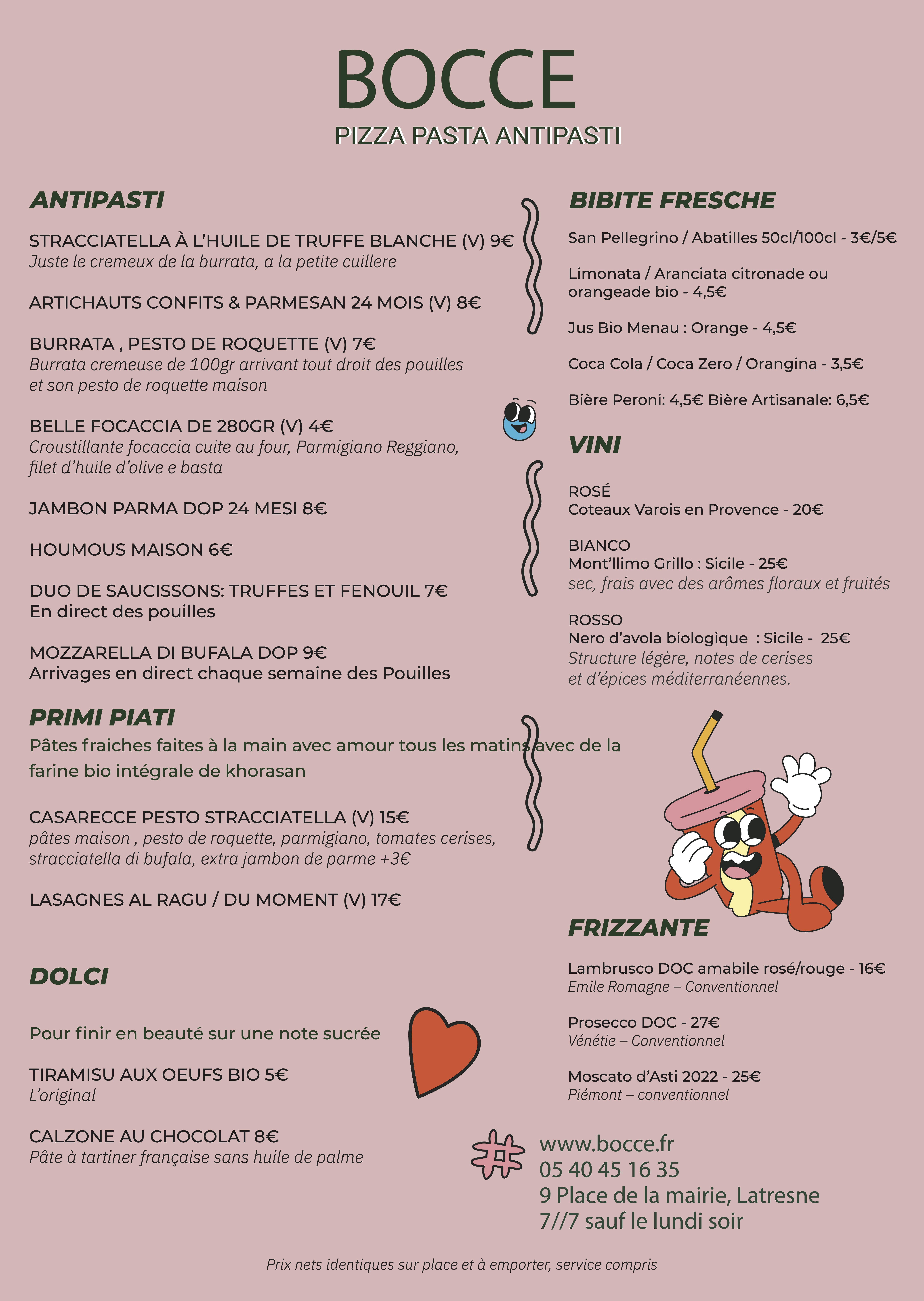 Carte antipasti et pasta à emporter — Bocce