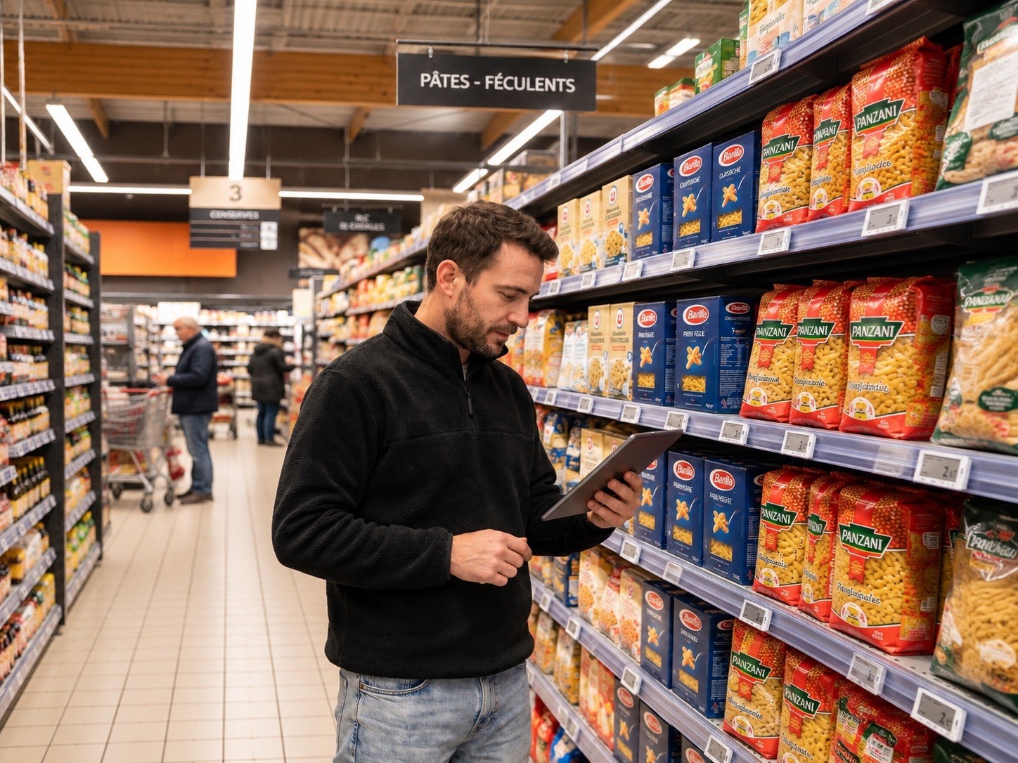 woman shopping in grocery store aisle