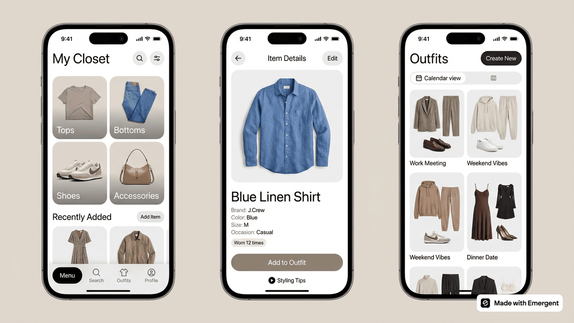 Closet Inventory App Made With Emergent