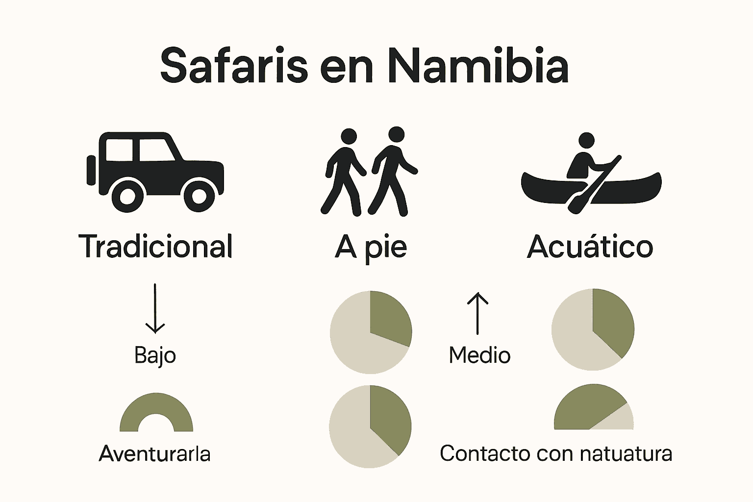 Comparación visual de estilos de safari en Namibia