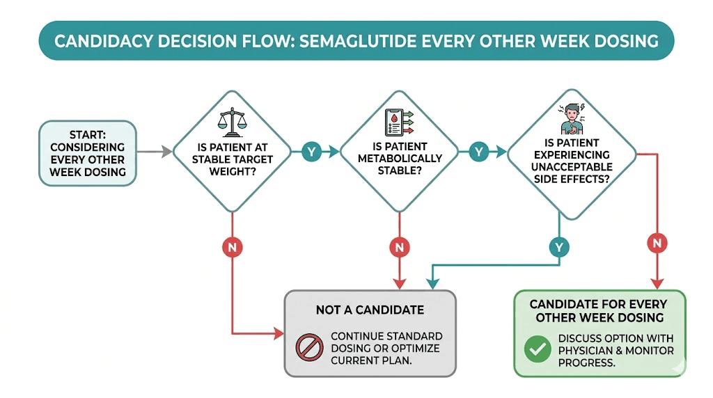 Semaglutide every other week dosing candidate decision flowchart