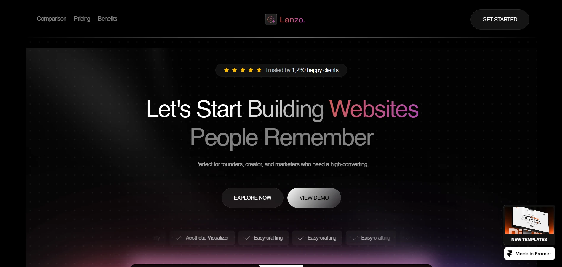Homepage of the Lanzo landing page template
