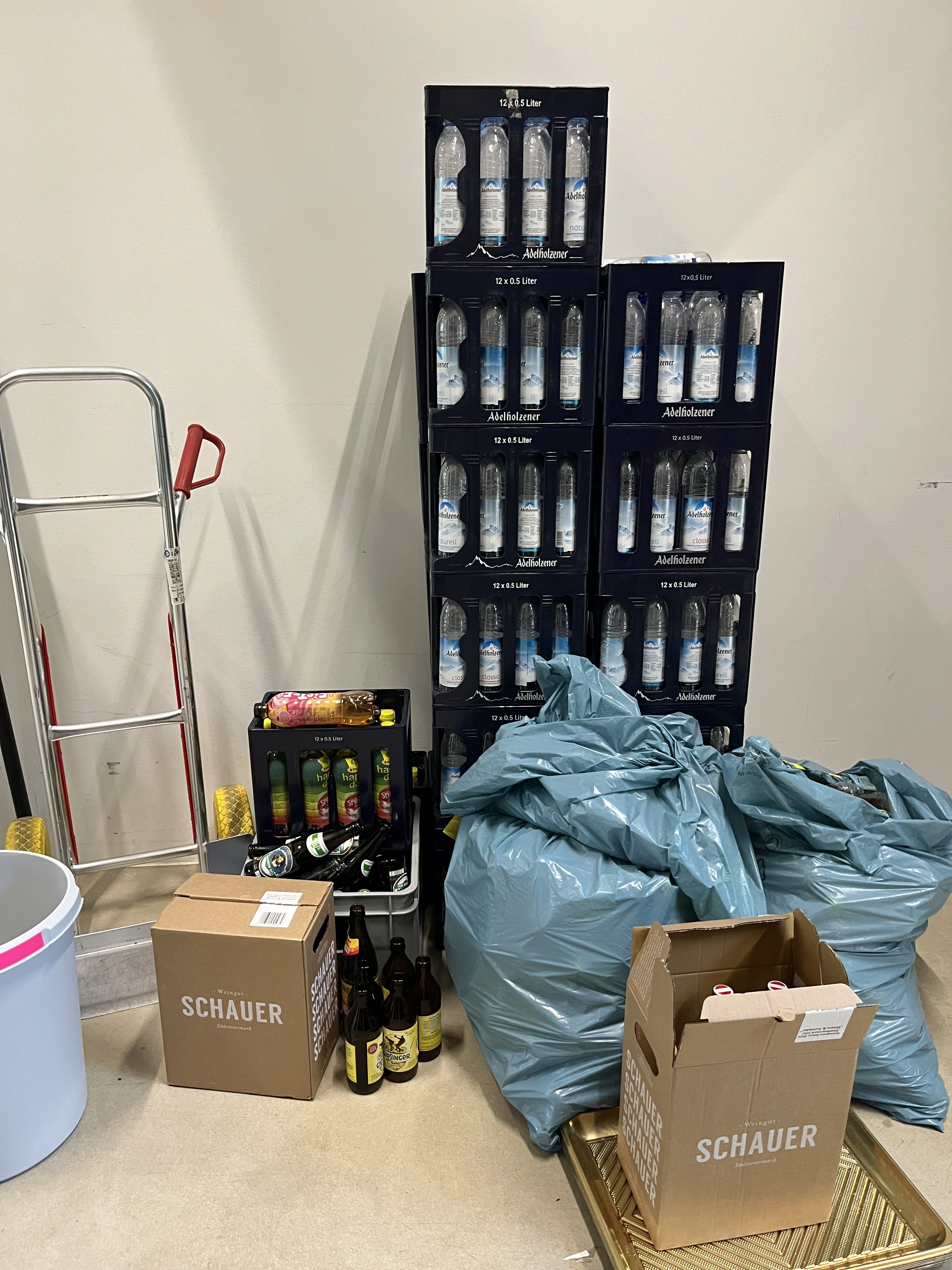 empty crates and bottles at workplace