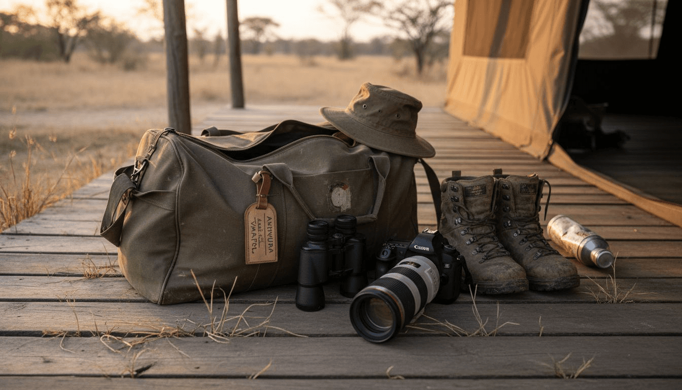 El equipo imprescindible para un safari, listo sobre la cubierta.