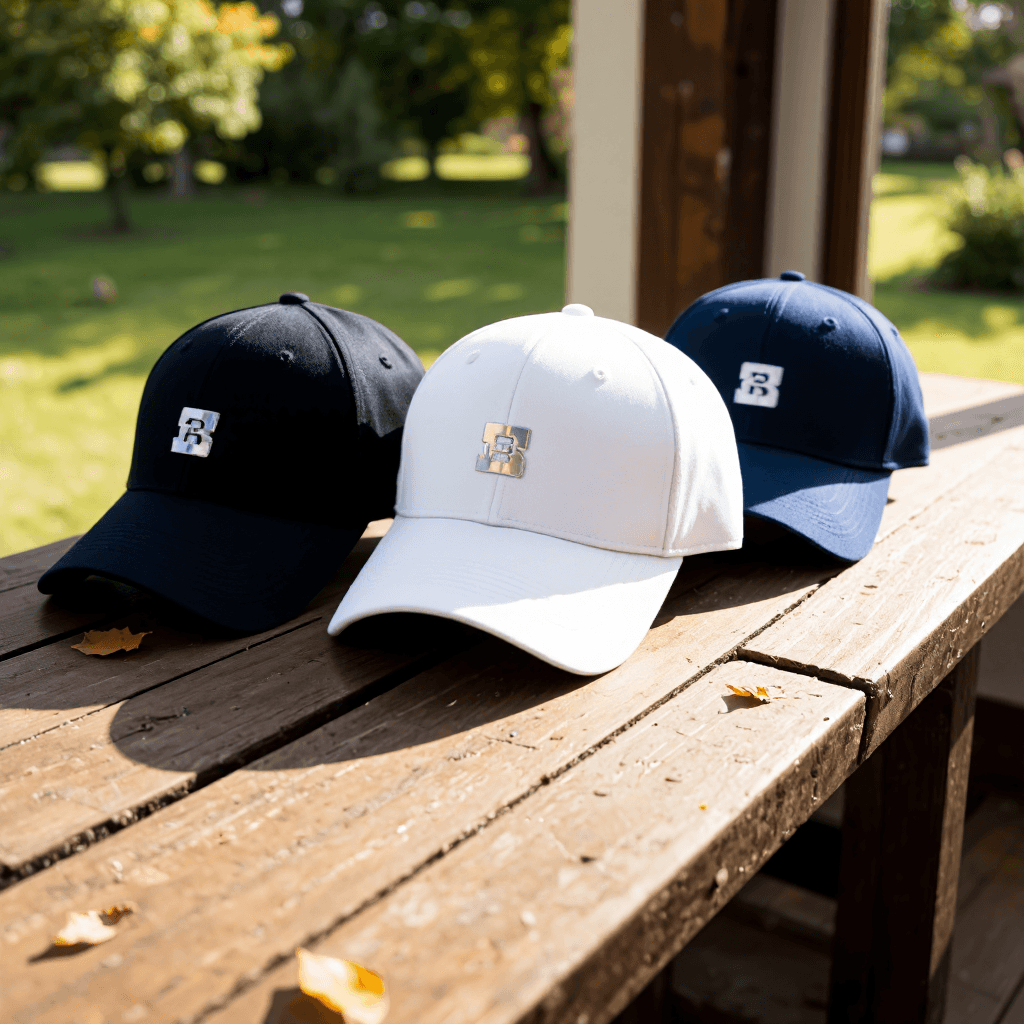 product photography of set of baseball caps