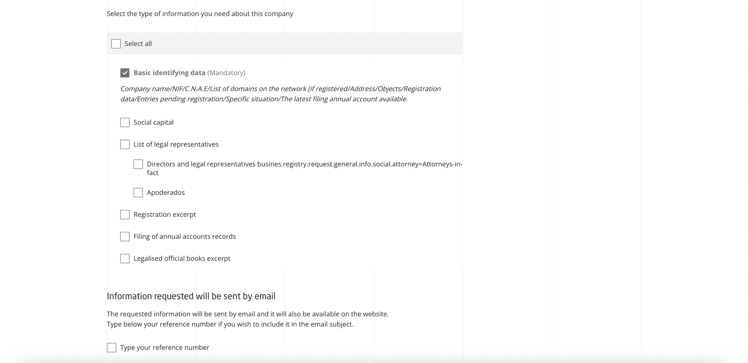 Filling out a company excerpt request.