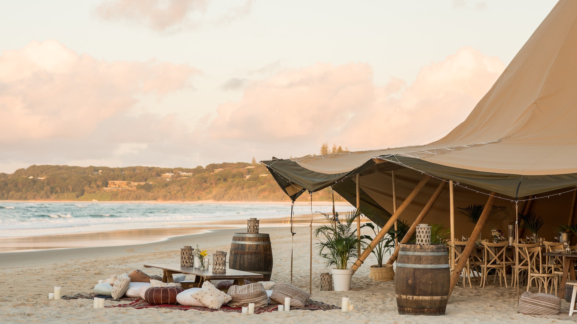 Wedding Marquee set up on the beach at Stradbroke Island