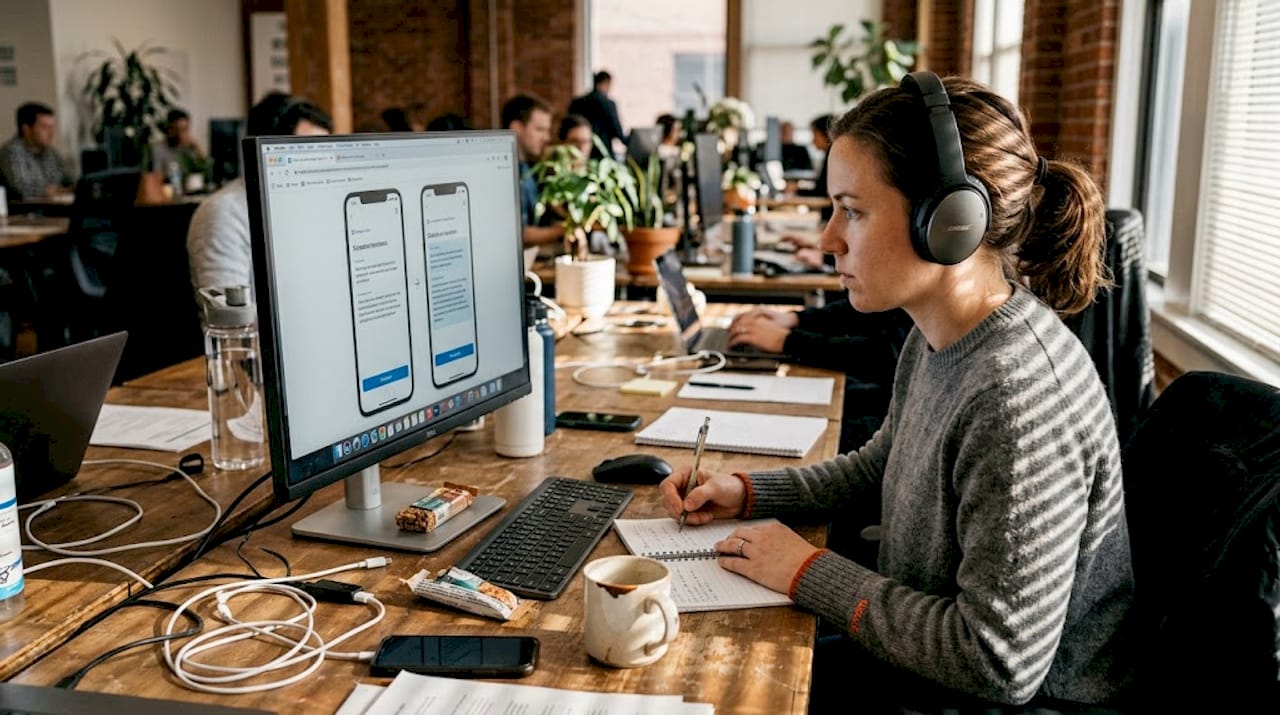 Translator comparing multilingual app interfaces