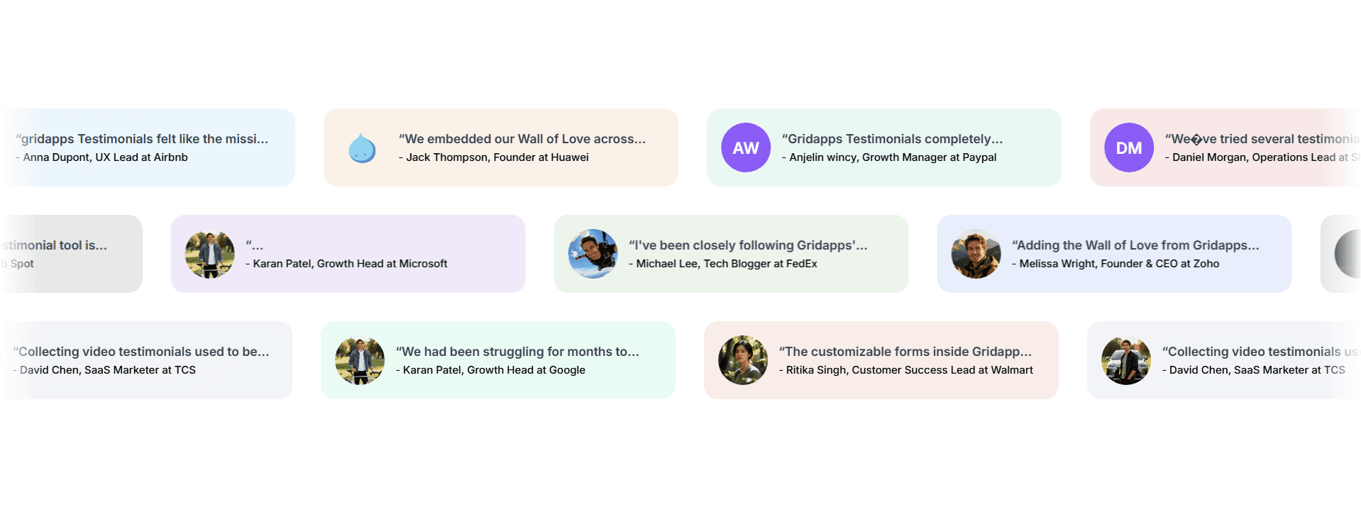 Horizontal Scrolling Bubble | Gridapps Testimonials 