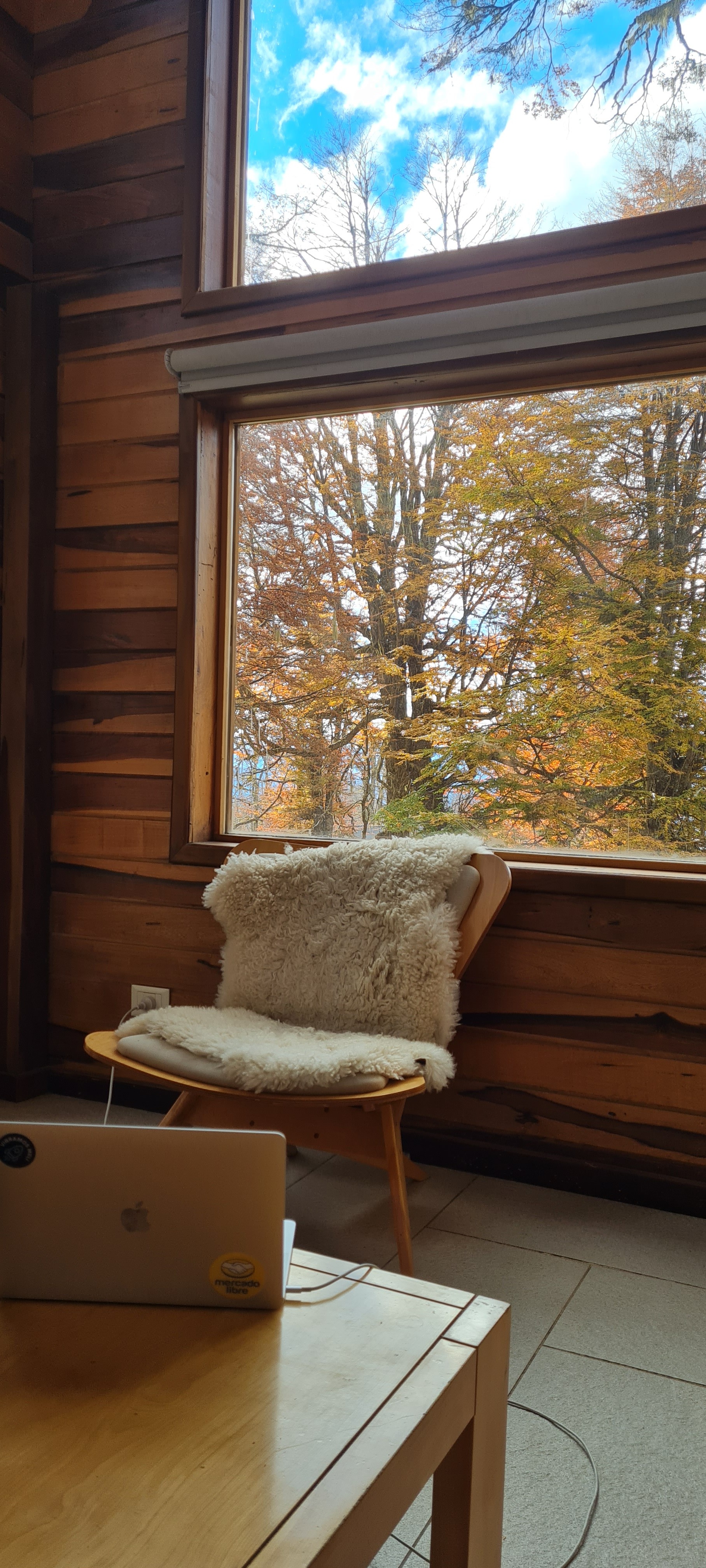 Woman working on a laptop computer at a table in a bright room.