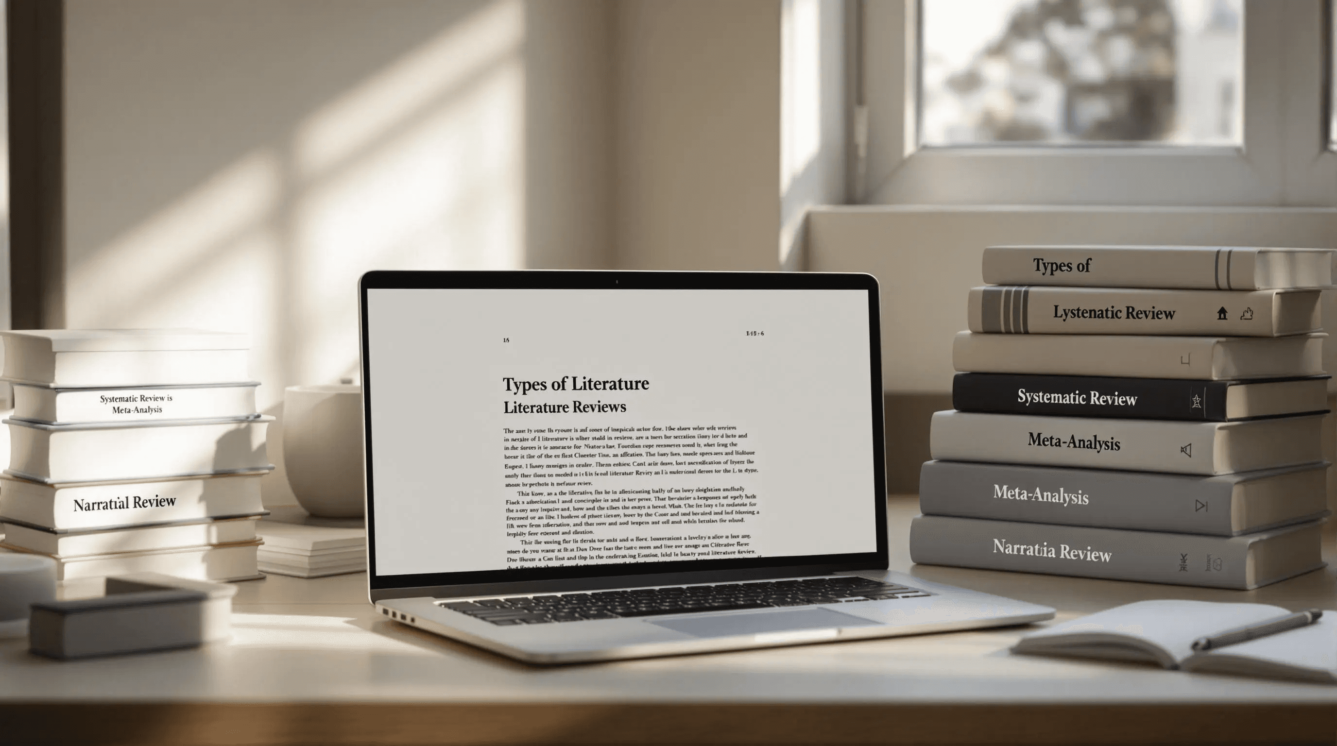  Laptop on desk surrounded by books - What Is A Systematic Literature Review