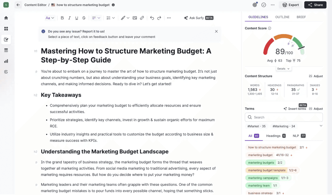 Surfer SEO Generative Engine Optimization Tool
