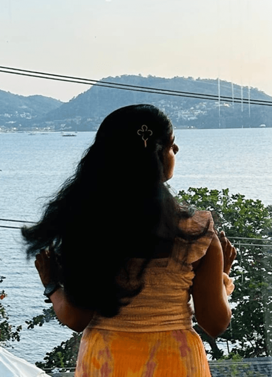 Black and white portrait of a woman with a blurred background