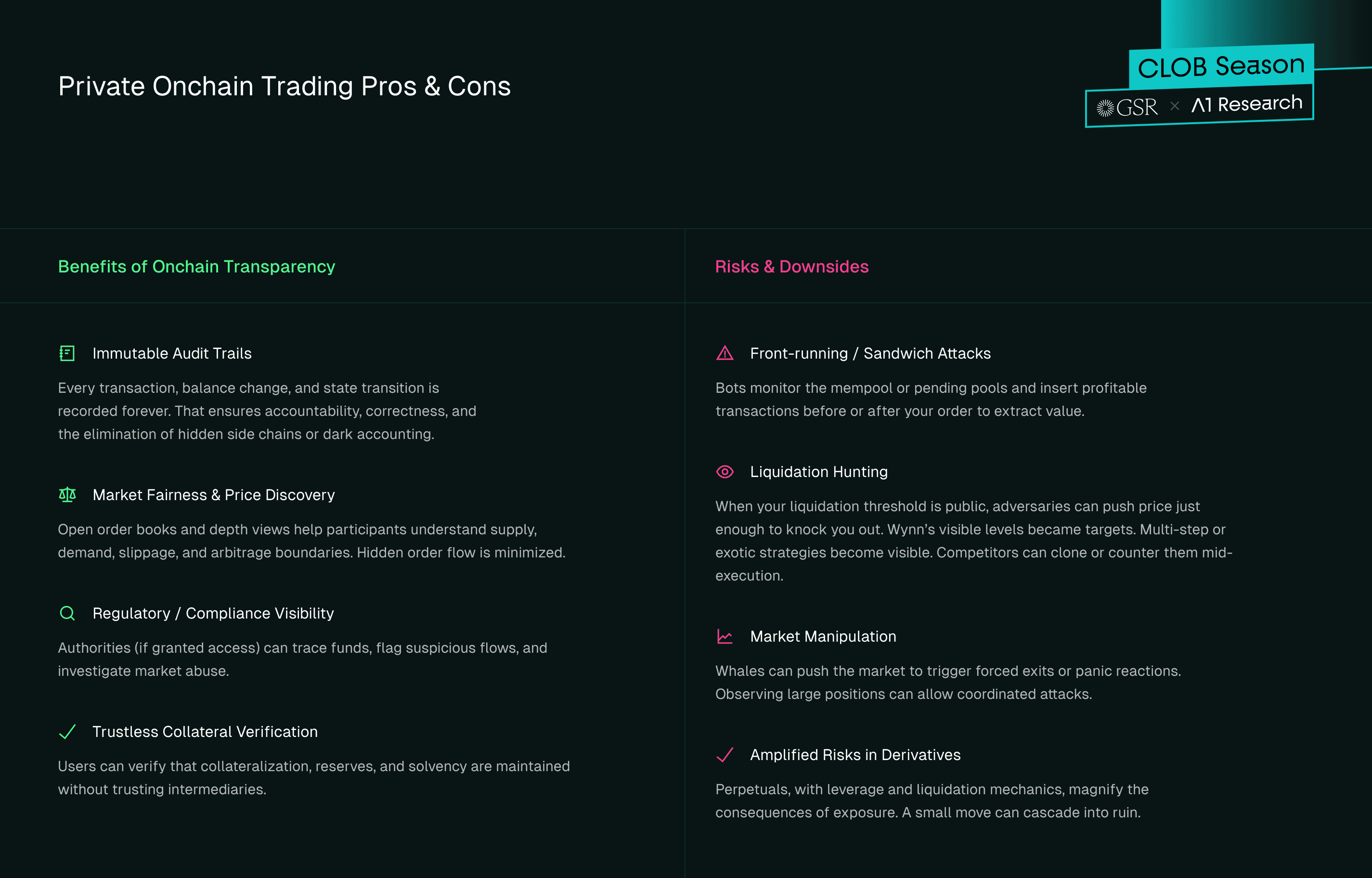Pros & Cons of Private Onchain Trading