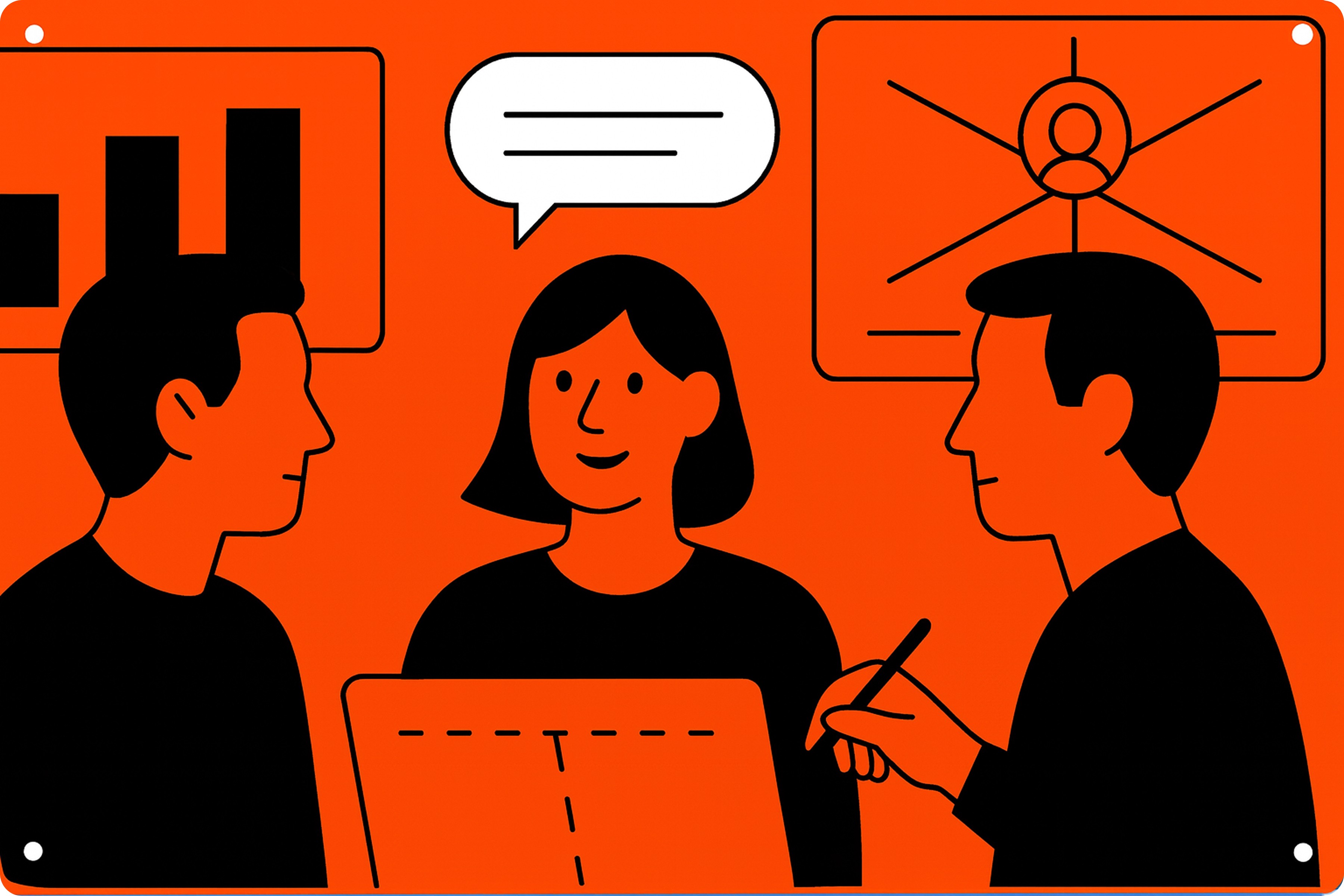 UX researcher conducting a 30-minute persona validation interview with user personas displayed on a laptop.