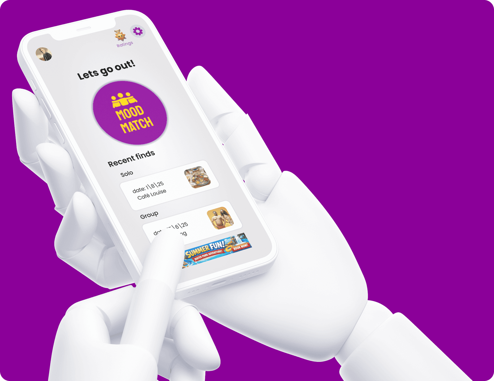 Person holding smartphone showing mobile app interface