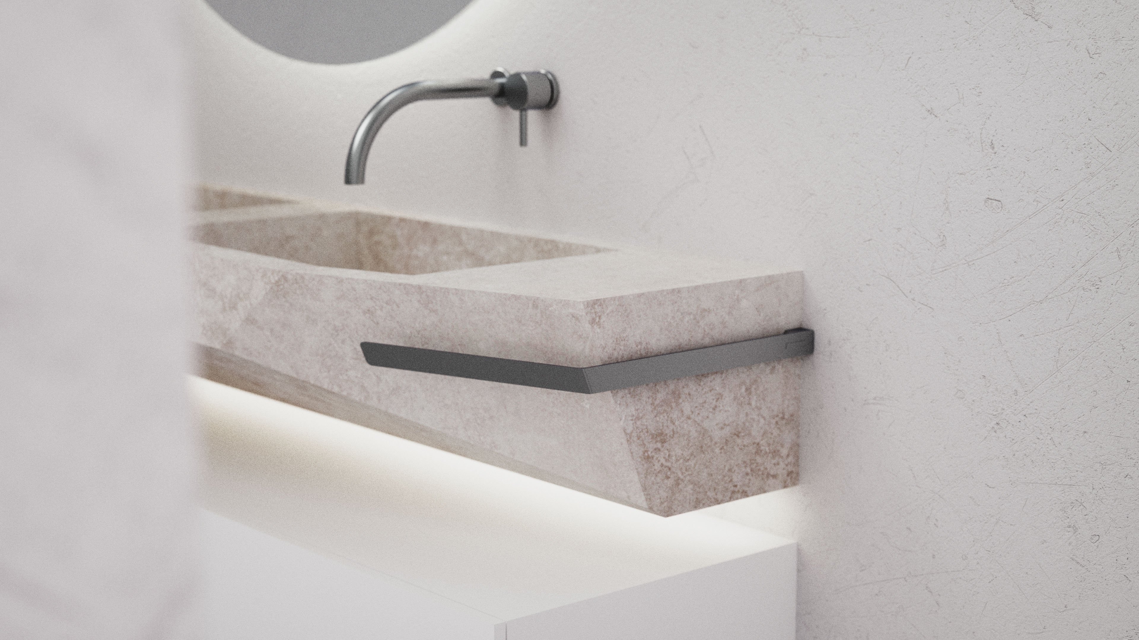 Sunlight streaming through lush green trees, casting shadows on a modern architectural building with glass panels and vertical wooden slats.