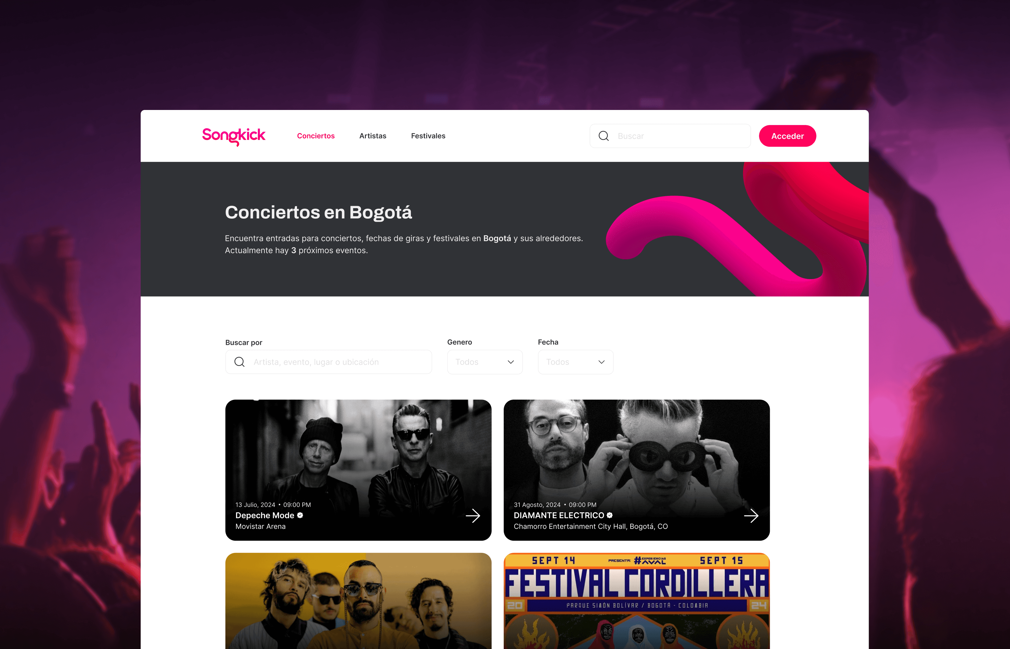Songkick Web Redesign — desktop UI screenshot