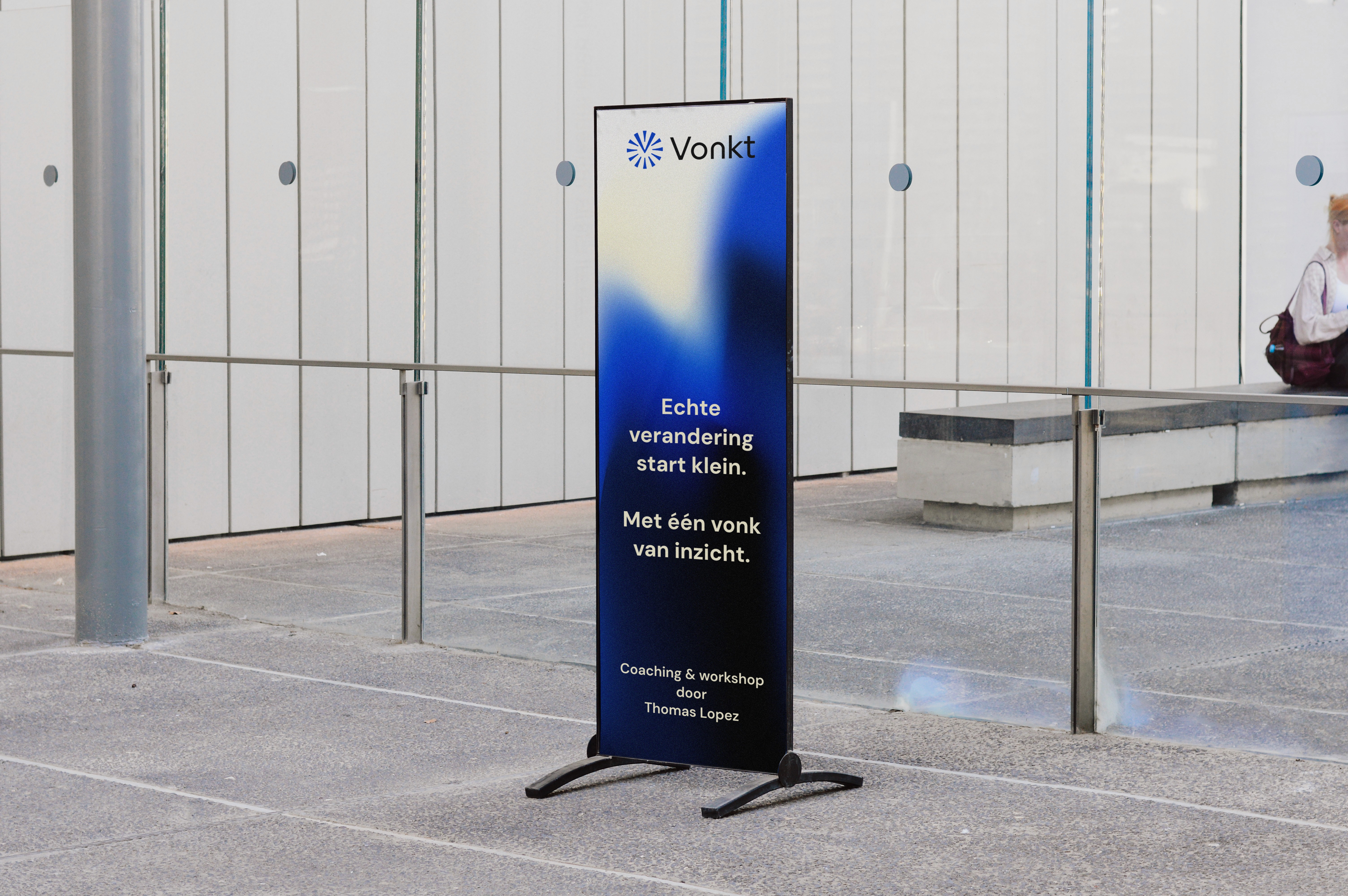 Branded out of home conference sign for business coaching brand Vonkt