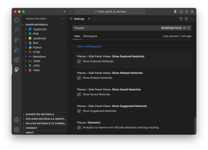 Pieces for VS Code Settings.