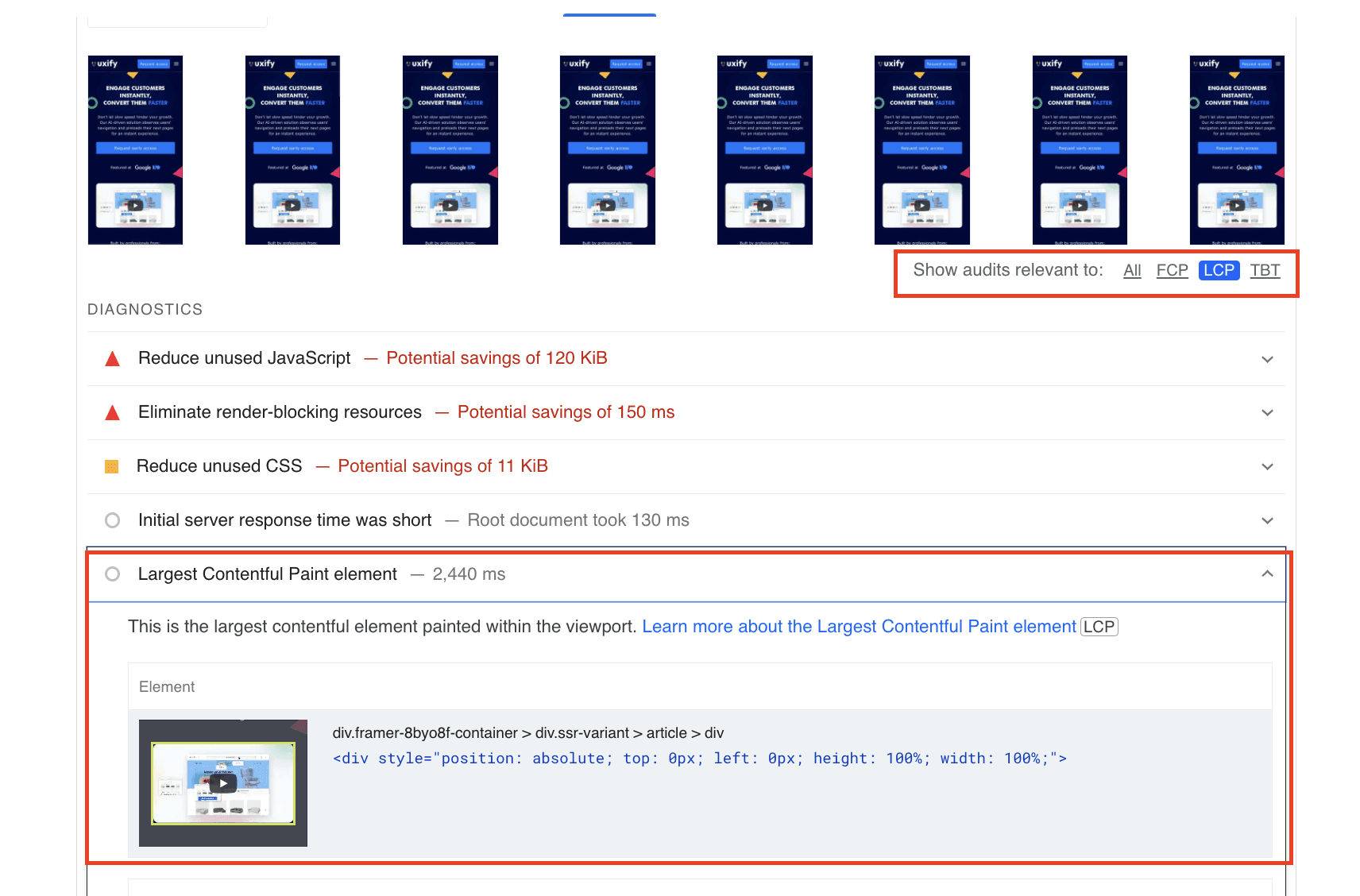 LCP diagnostics in PSI