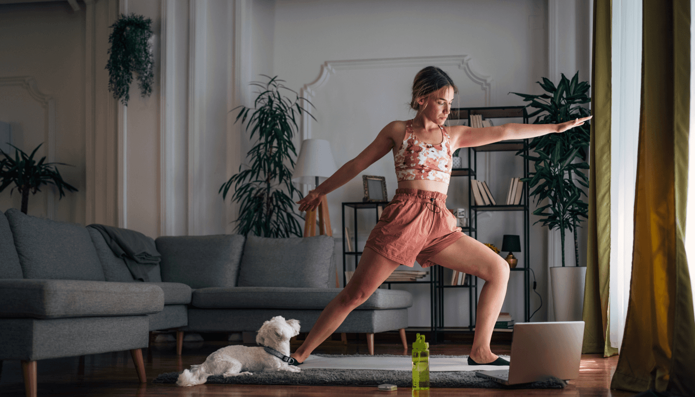 Woman working out with dog