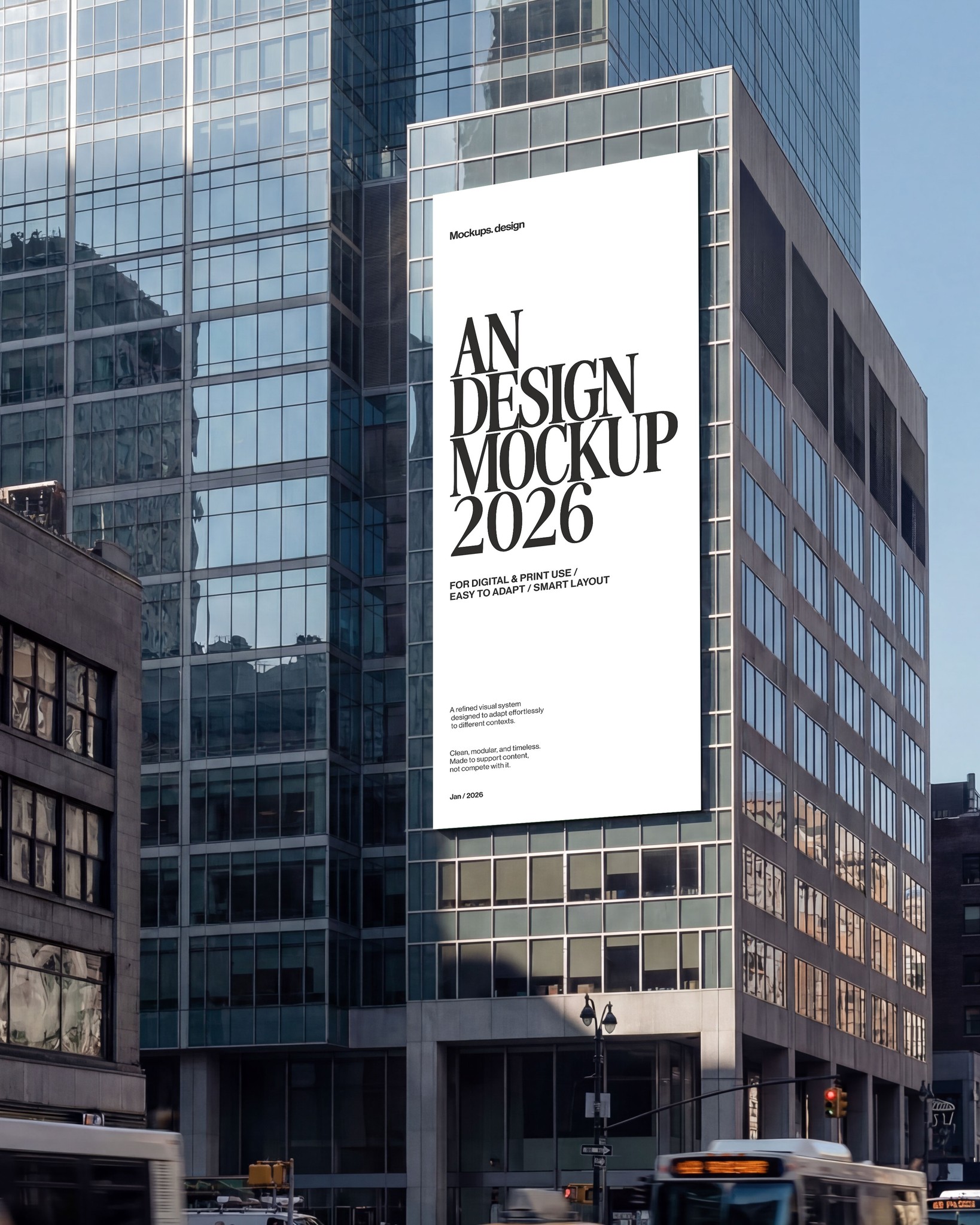 Billboard mockup in urban city environment, realistic display