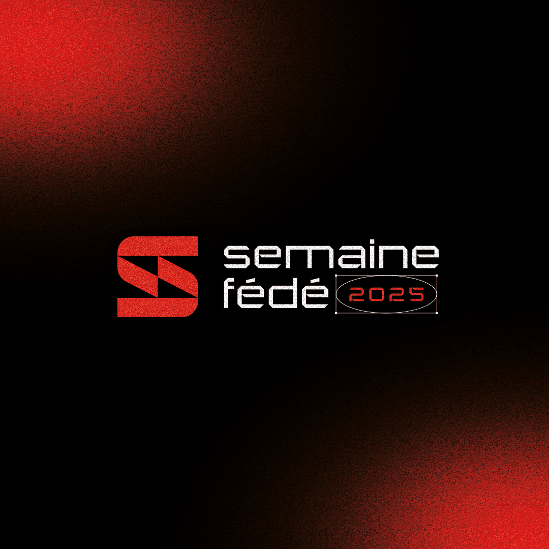Un logo rouge brillant, en forme de S aux lignes anguleuses, placé au centre d’un fond sombre légèrement granuleux, avec un dégradé allant du noir vers le rouge. L’ensemble donne une impression moderne, percutante et pleine d’énergie.