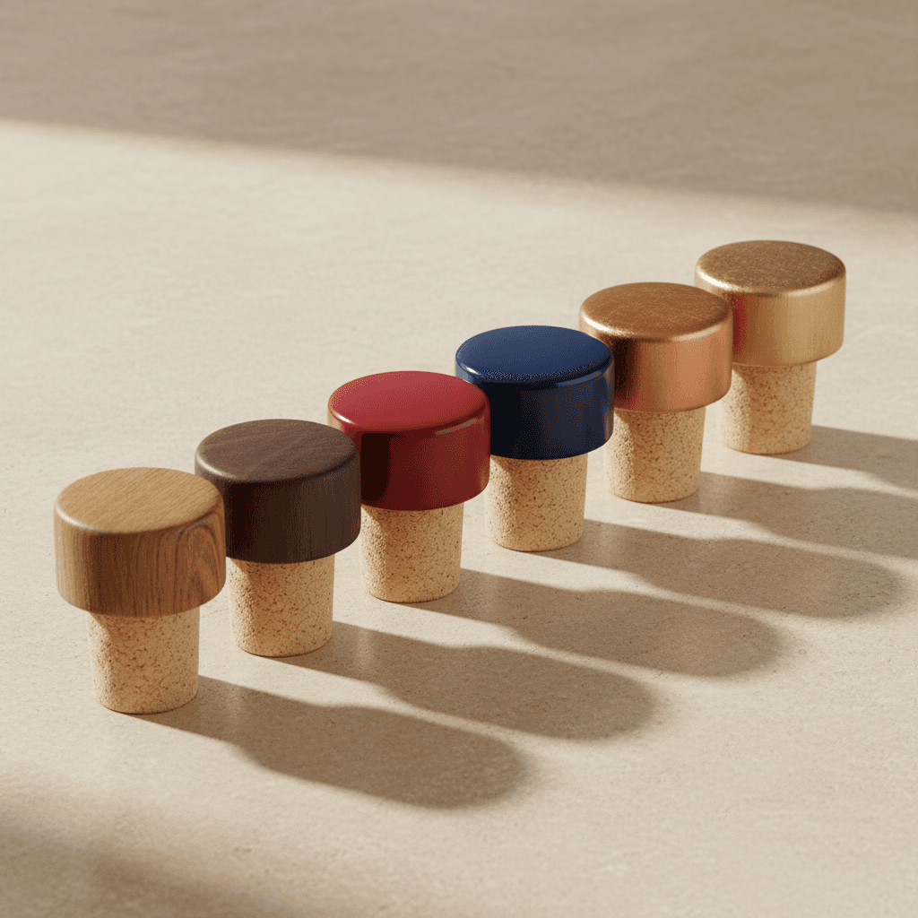 Six cylindrical component instances arranged in a row on a dark surface.