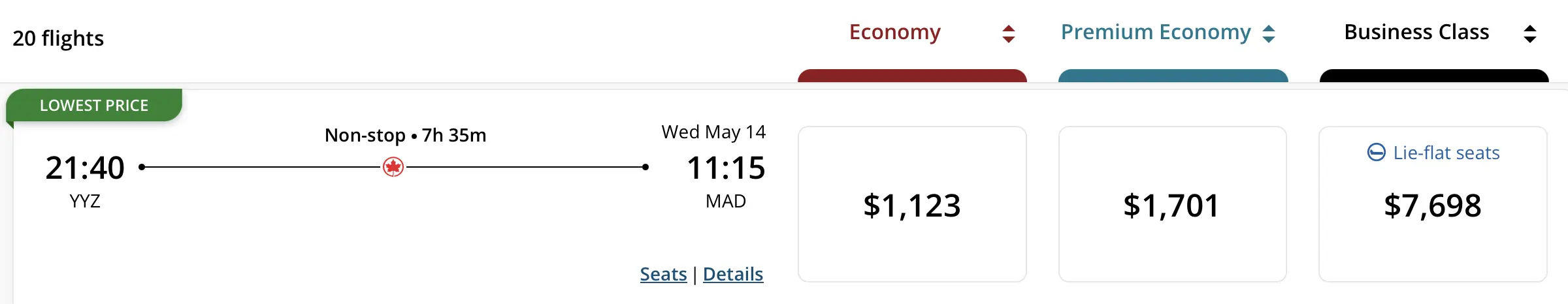 YYZ to MAD in cash